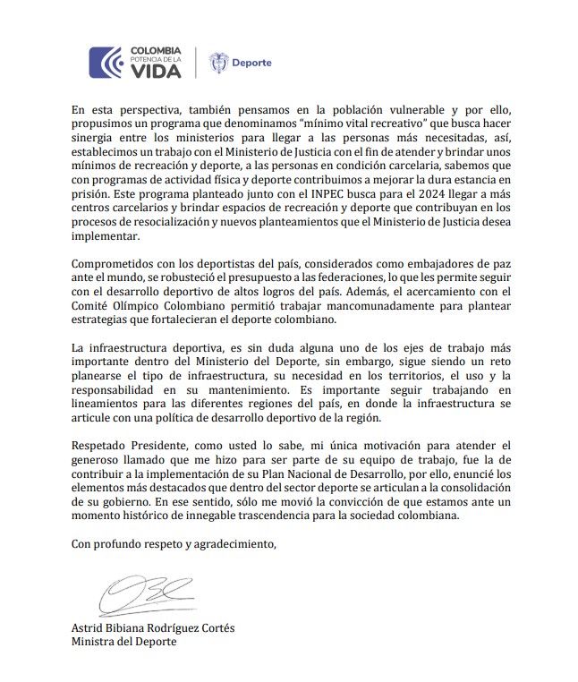 En medio del escándalo por la pérdida de los Panamericanos, renunció Astrid Rodríguez, ministra de Deporte
