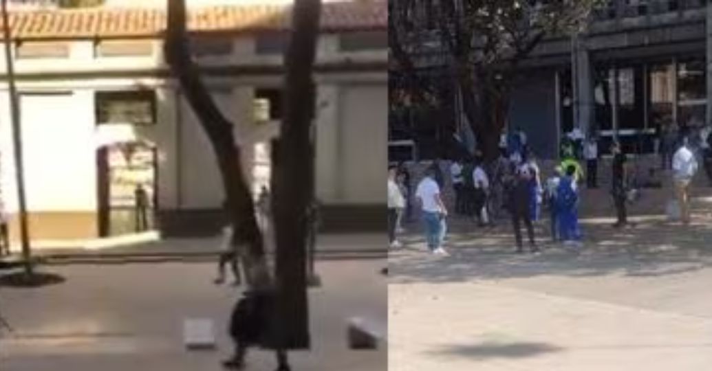 Pánico en Medellín: hombre atacó a un policía a machete y el uniformado disparó