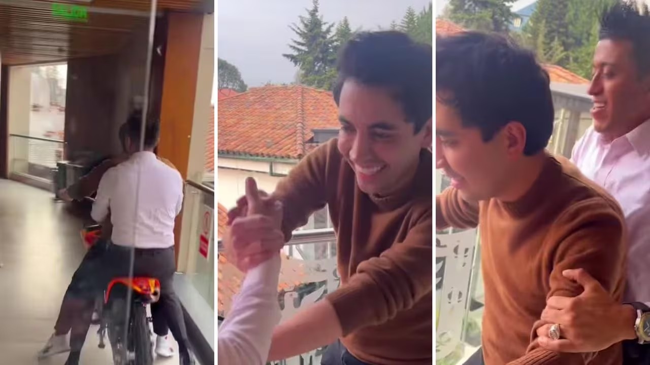 Concejales 'Fuchi' y Angelo Schiavenato recorrieron el tercer piso del Concejo de Bogotá en moto