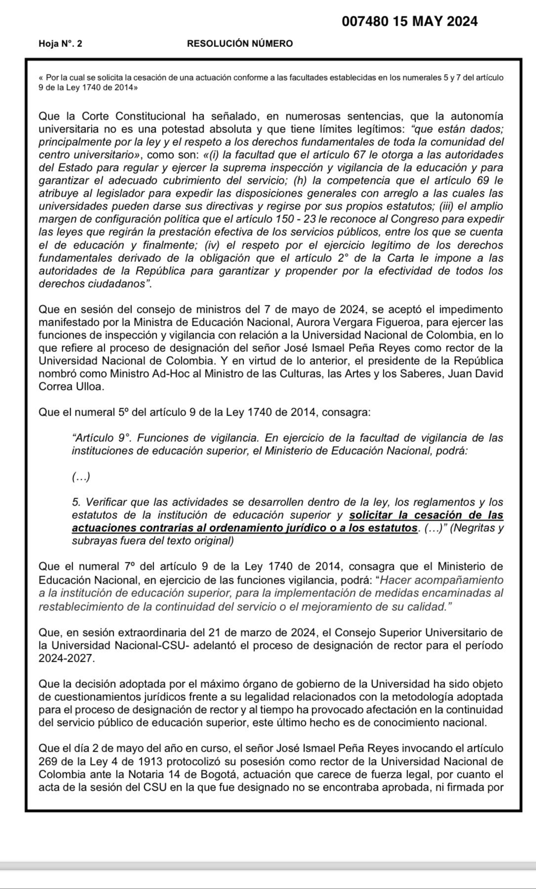 Gobierno Petro ordena a la Universidad Nacional nombrar un nuevo rector encargado: hay polémica