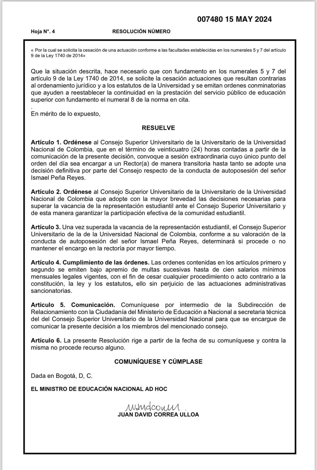 Gobierno Petro ordena a la Universidad Nacional nombrar un nuevo rector encargado: hay polémica