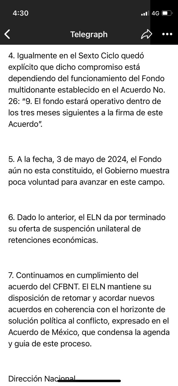 ELN anunció que volverá a secuestrar y habla de incumplimientos por parte del Gobierno: esto responden