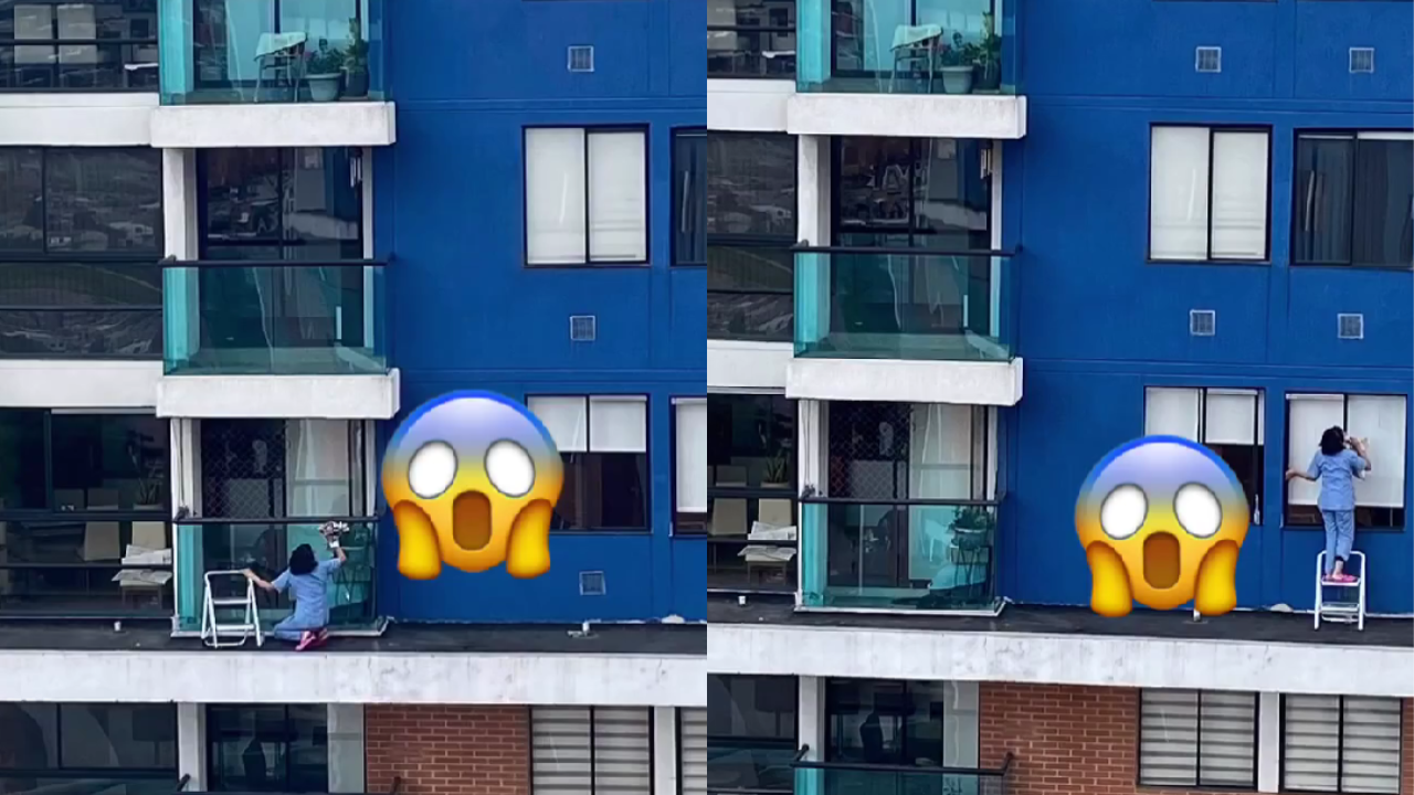En video| Mujer fue captada limpiado vidrios exteriores en un piso 23: "puso en riesgo su vida"