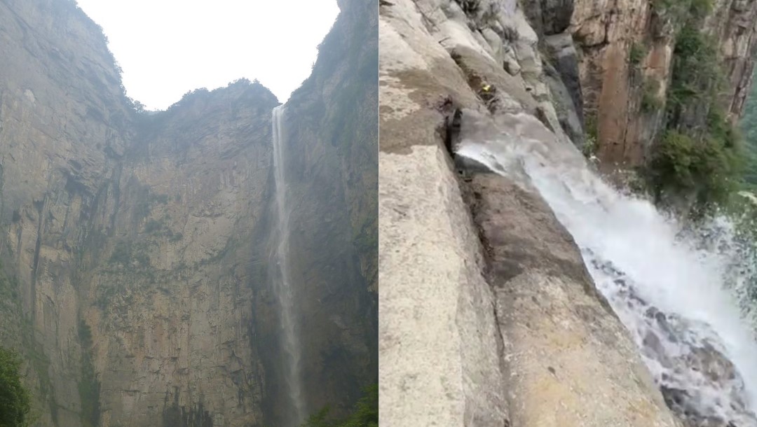 Un usuario reveló en un video la cascada más alta de China resultó estar alimentada con una tubería