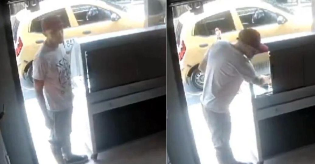 En video quedó captado un taxista que se robó un pollo asado