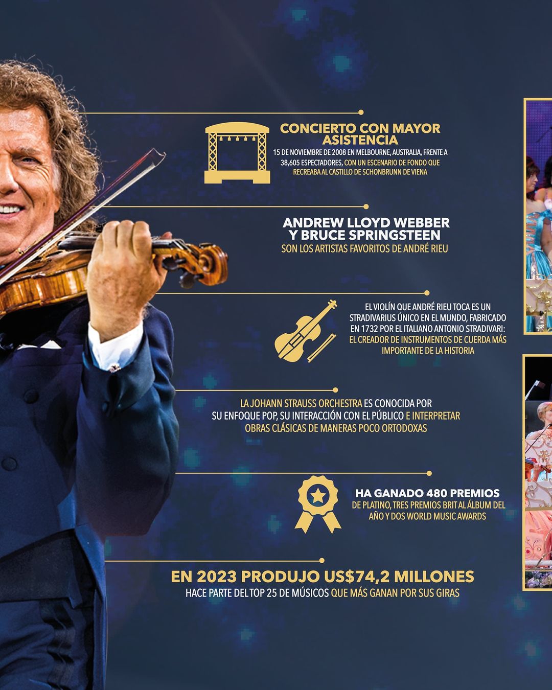 Regresa a Colombia: El reconocido violinista André Rieu se presentará en el Movistar Arena