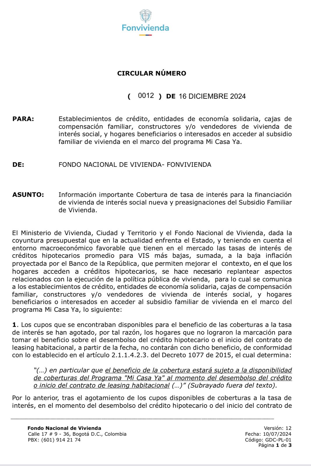 MinVivienda anunció que se suspende el subsidio de 'Mi Casa Ya' por dificultades presupuestales