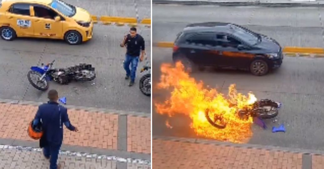Presunto ladrón fue perseguido por su víctima, quien lo alcanzó y le incendió su moto en Bogotá