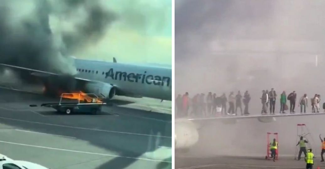 ¡Qué susto! Avión de American Airlines con 178 personas a bordo se incendió en pleno aterrizaje