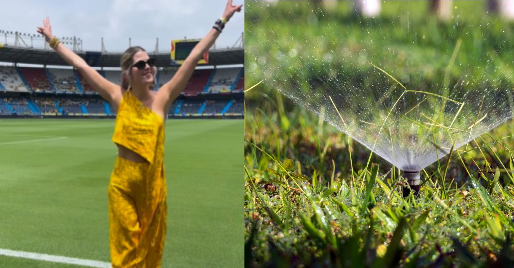 Andrea Guerrero fue sorprendida por los aspersores del Metropolitano en plena transmisión