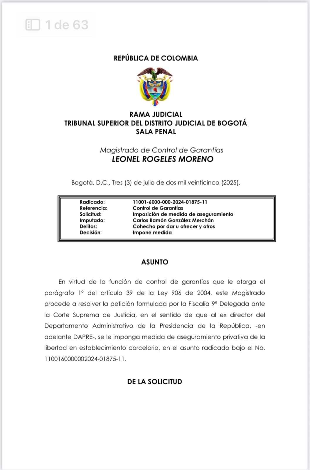 Ordenan captura y reclusión en centro carcelario de Carlos Ramón González por corrupción en la Ungrd