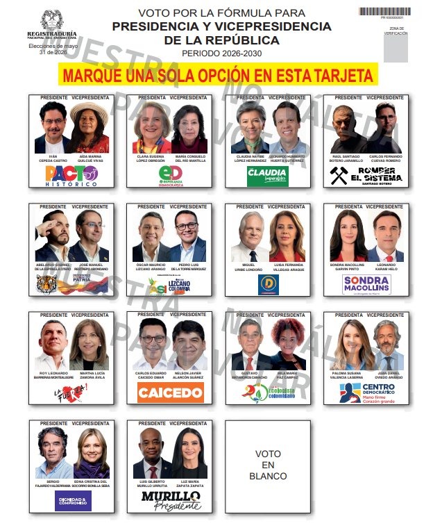 Oficial: así quedó el tarjetón para las elecciones presidenciales del 8 de mayo