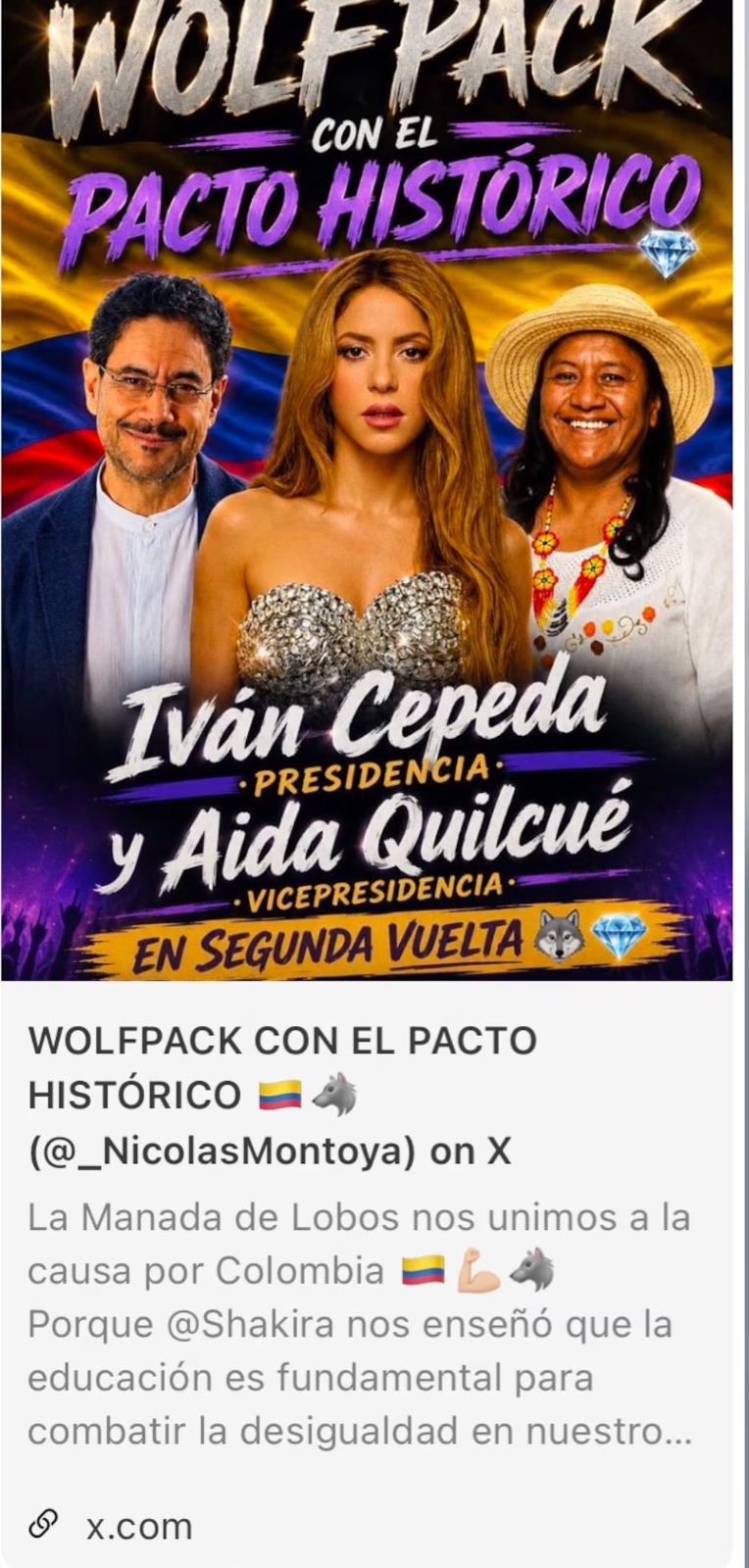 Shakira rechaza el uso de su imagen en campaña política y desmiente apoyo a candidato