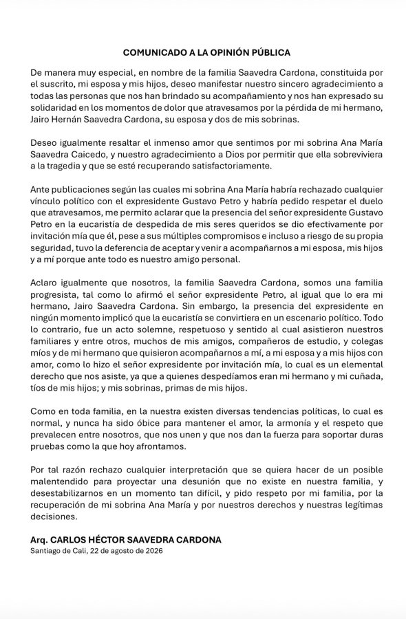 Tío de las trillizas Saavedra se pronunció tras polémica por presencia de Petro en eucaristía