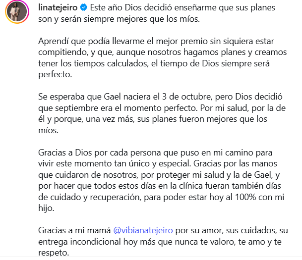 Lina Tejeiro mostró emotivo video del nacimiento de su hijo y reveló por qué se adelantó