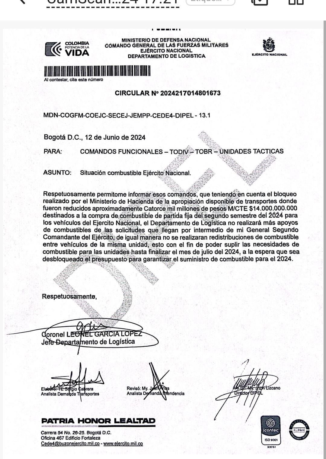 Recorte gasolina Ejército