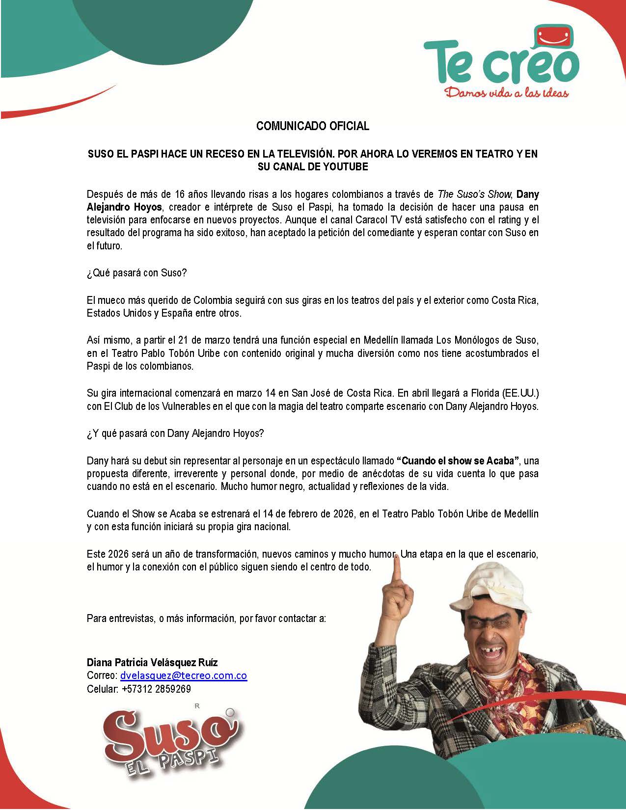 ‘Suso, el paspi’ confirmó que deja la TV tras más de una década y reveló las razones de su decisión