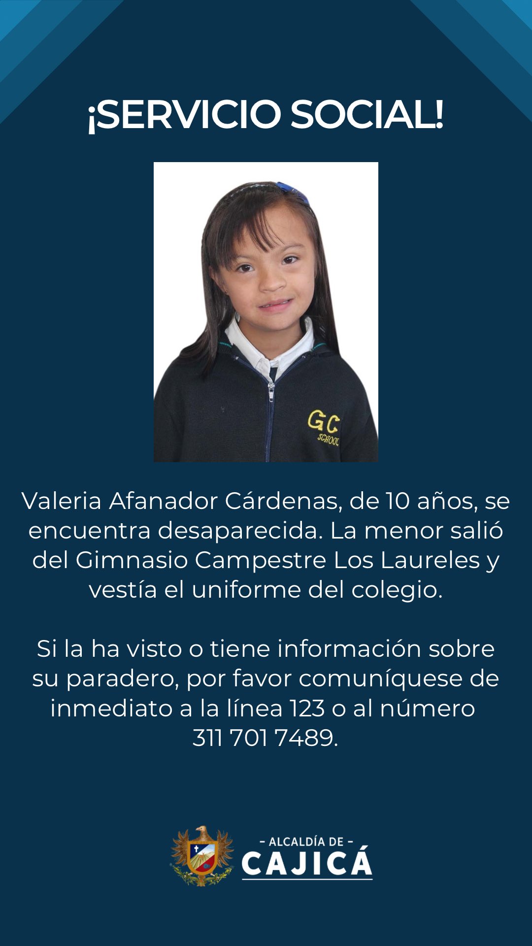 Valeria Afanador, menor desaparecida en Cajicá