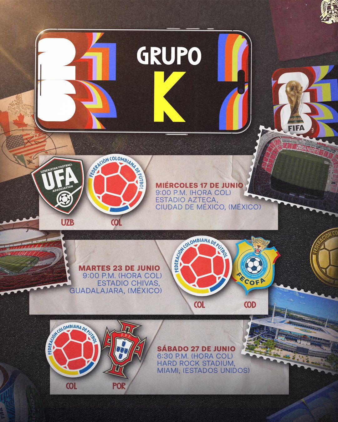 Este es el calendario completo de la Selección Colombia para la primera fase del Mundial 2026