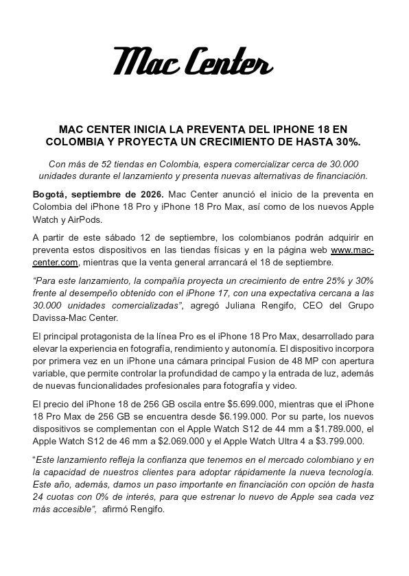 Mac Center anunció los precios del iPhone 18 en Colombia: ya hay fecha de preventa