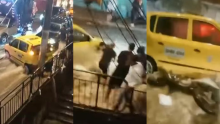 ¡Angustiante! Motociclista casi muere ahogado en medio de torrencial aguacero en Bogotá