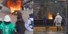 U. Nacional declaró alerta roja por disturbios: encapuchados prendieron fuego a estación de Transmilenio