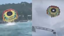 En video | ¡Angustiante! En San Andrés la cuerda de un parasail se rompió y dejó a una pareja en el aire