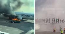 ¡Qué susto! Avión de American Airlines con 178 personas a bordo se incendió en pleno aterrizaje